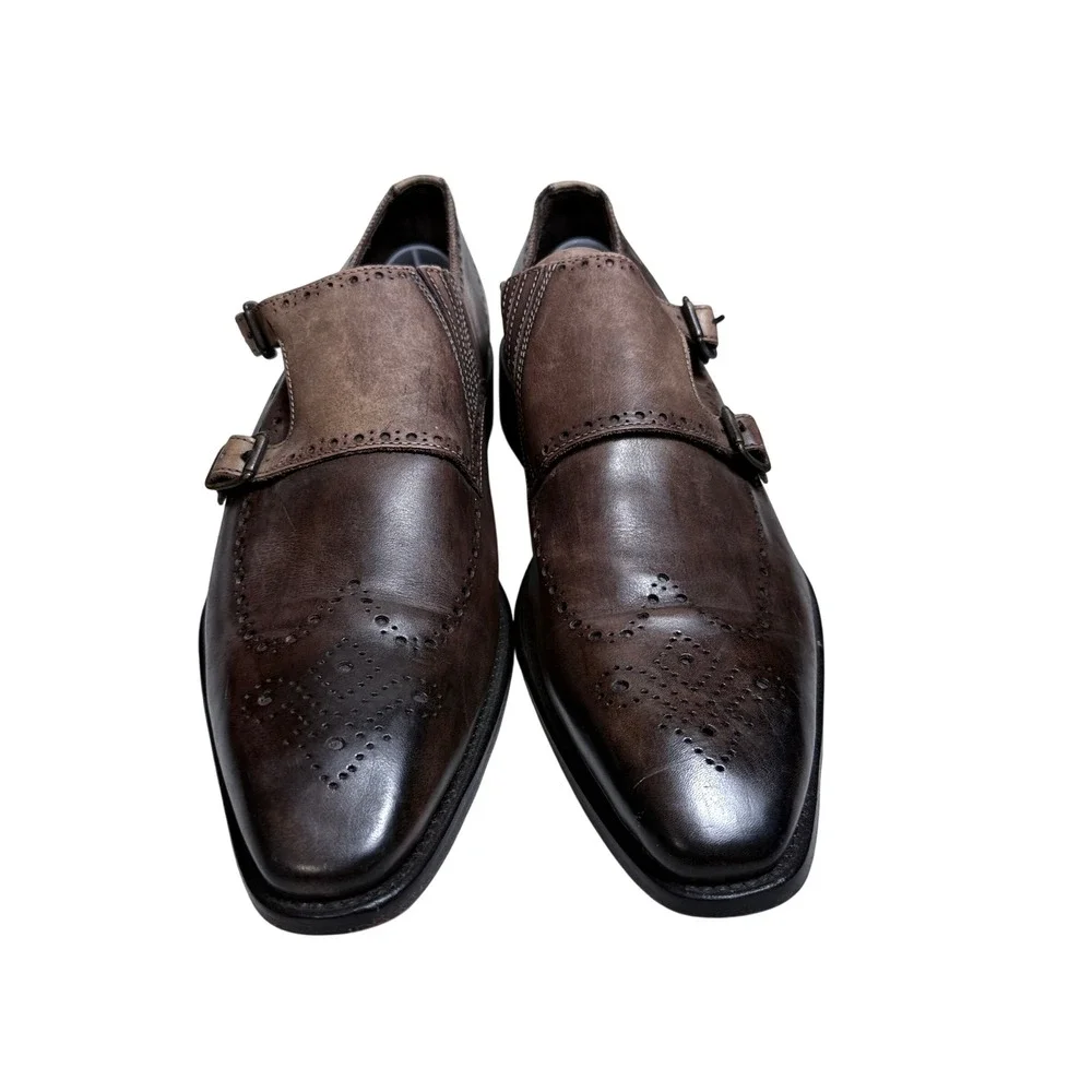 Calzoleria Toscana Monk Strap Shoes Mens 45 Brown Leather Wingtip Brogue Italy